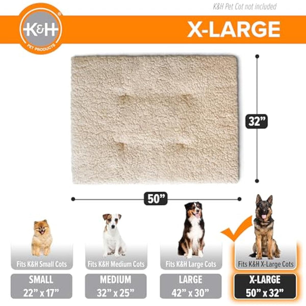 K&H Pet Products Dog Cot Pad (Cot Sold Separately), Pillow-Top Comfort Bed for K&H XL Elevated Dog Beds, Soft & Fluffy, Secure Fit Straps, Machine Washable, Portable - Extra-Large 50 X 32 Tan Fleece