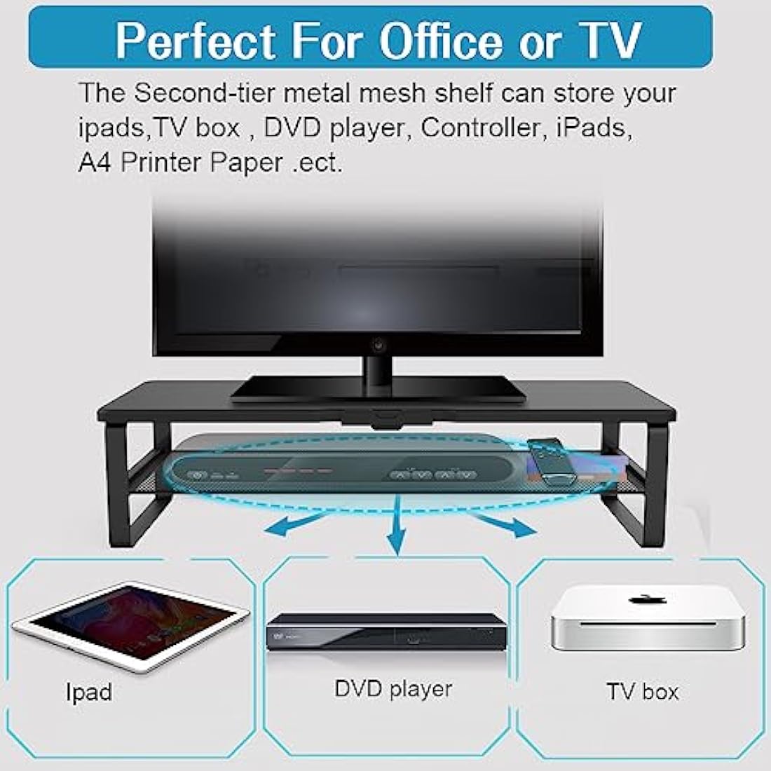 Doowiit Monitor Stand with drawer, 2-Tier Monitor Stand Riser with Phone Holder and Cable Management - Desk TV Shelf, Laptop Printer, Desk Organizer Stand, for Home & Office, Black