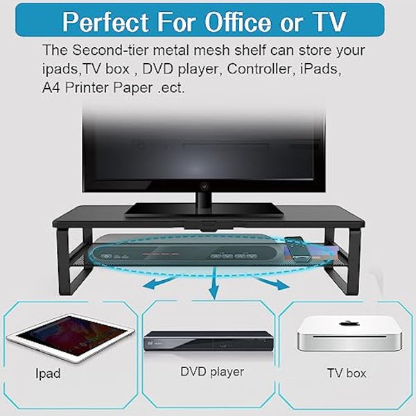 Doowiit Monitor Stand with drawer, 2-Tier Monitor Stand Riser with Phone Holder and Cable Management - Desk TV Shelf, Laptop Printer, Desk Organizer Stand, for Home & Office, Black