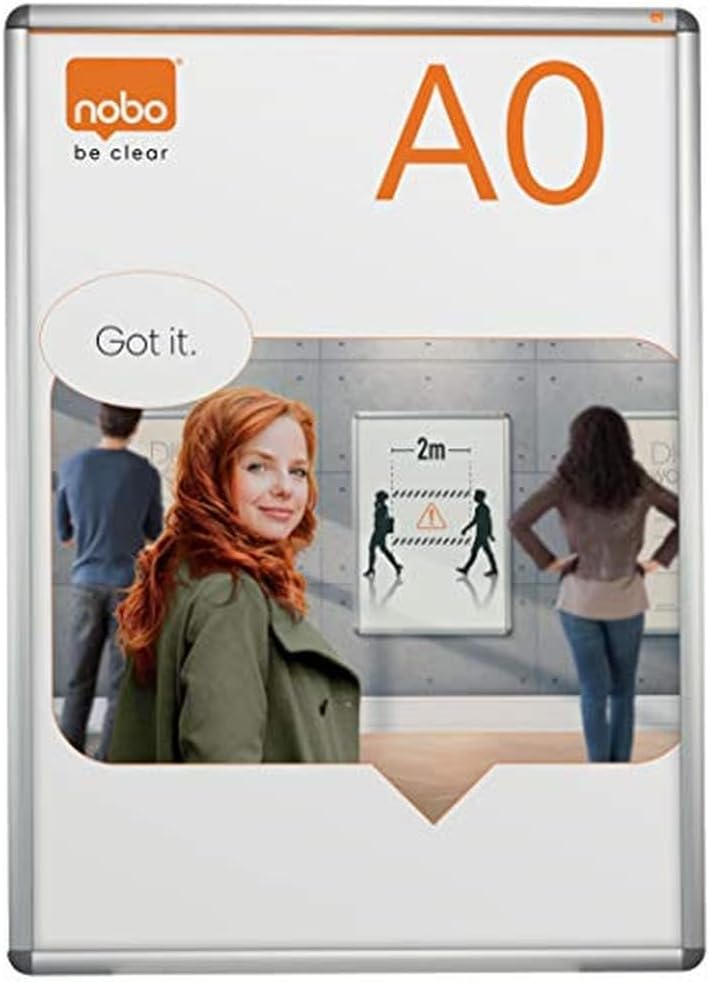 Nobo A3 Poster Frame Sign Holder With Snap Frame, Wall Mounted, Aluminium Trim, Anti-Glare Protective Cover, Premium Plus, Silver, 1902213