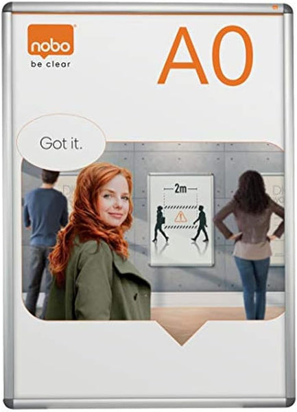 Nobo A3 Poster Frame Sign Holder With Snap Frame, Wall Mounted, Aluminium Trim, Anti-Glare Protective Cover, Premium Plus, Silver, 1902213