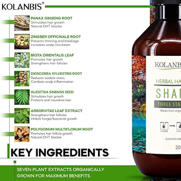Kolanbis Hair Growth Shampoo | 100% Natural Formula | Made from Organic Plant Extracts | Sulphate and Paraben Free | Increases Hair Growth | Reduces Hair Loss | Men and Women