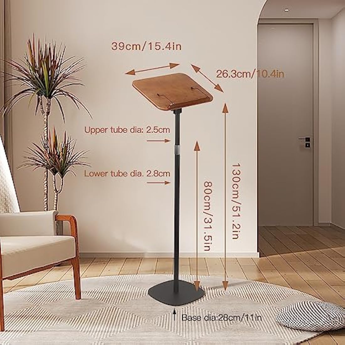 aleawol Wood Book Stand Adjustable Height and Angle, Cookbook Holder Reading Book Stand with Page Paper Clips, Wooden Tablet Holder Floor Book Stands for Reading Drawing