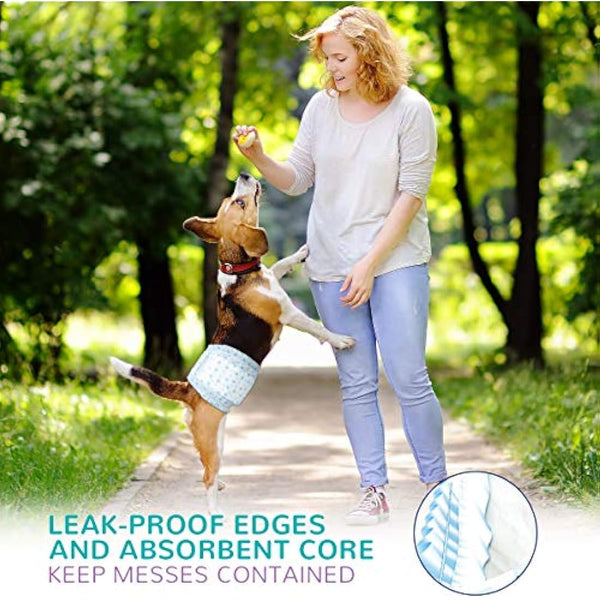 Flying Paws Male Dog Nappies, XS-60 Disposable Dog Wraps for Puppy Incontinence Super Absorbent Male Wraps, Soft Cotton, Stereoscopic Edge Fit for Potty Training, Travel