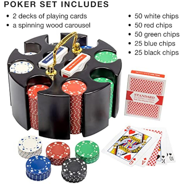 11.5 Gram Suited Poker Chip Set in Wooden Carousel and Gift Quality Retail Packaging by Brybelly