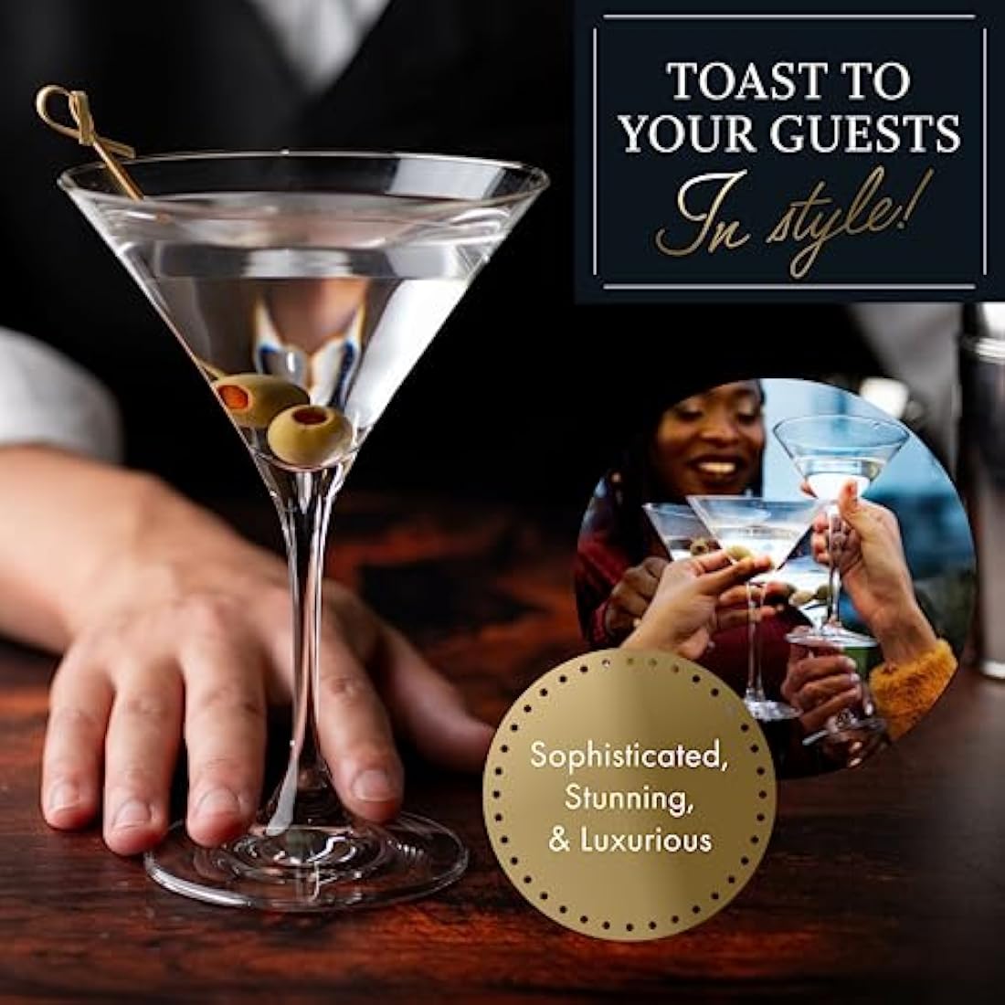 ELIXIR GLASSWARE Martini Glasses Set of 4 - Hand Blown Crystal Martini Glasses with Stem - Elegant Cocktail Glasses for Bar, Martini, Cosmopolitan, Manhattan, Gimlet, Pisco Sour 9oz, Clear