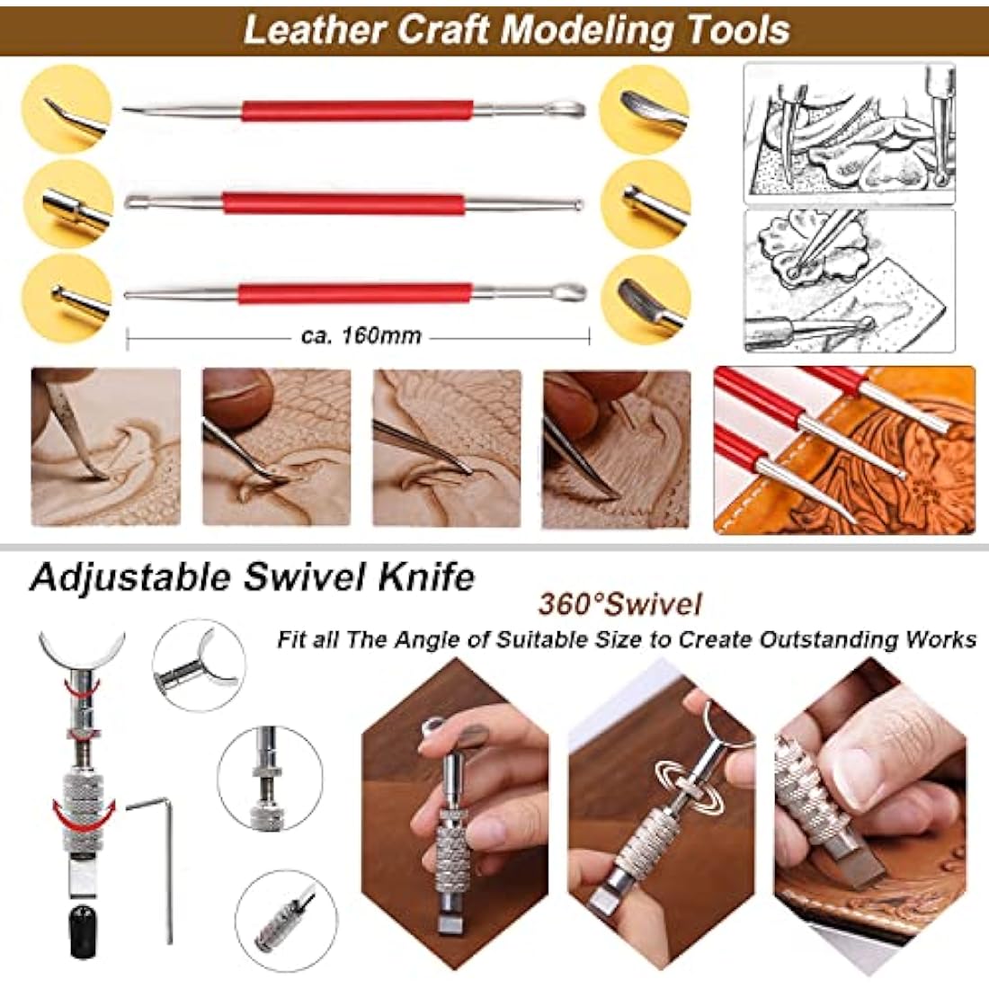 DIY Leather Craft Tools Kit Leather Kits Leather Craft Tools Set Leather Working Tools Incl Nylon Hammer Waxed Thread Stitching Groover Prong Punch Tools for Hand Leather Craft Making Sewing Stitching