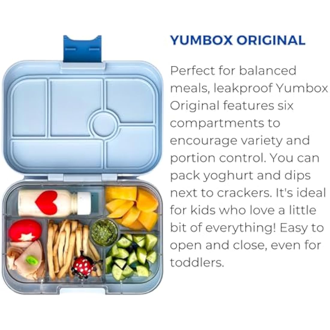 yumbox Original Leakproof Kids Bento Lunch Box, 5 Compartments + Dip Well, Easy-Open Latch, Portion Control, Removable Illustrated Tray, Ages 3-7 (Jurassic Green (Funny Monsters Tray))