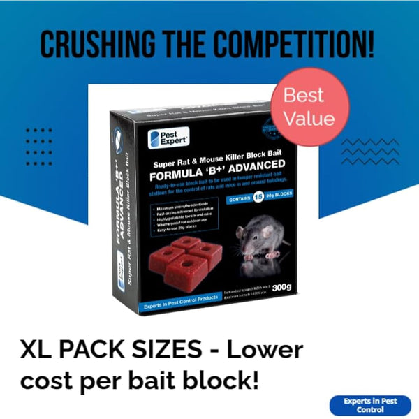 Pest Expert Formula 'B+' Advanced Rat & Mouse Killer Poison Bait Blocks Super Strength 600g (2 x 300g) - Premium Single Feed Brodifacoum, Strongest Available Online (1)