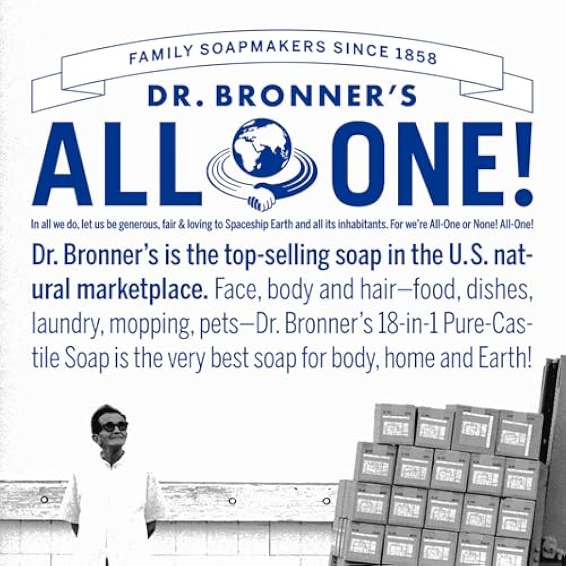 Dr Bronner's 18-in-1 Almond Pure-Castile Liquid Soap, Made with Organic Oils, Used for Face, Body, Hair, Laundry, Pets and Dishes, Certified Fair Trade & Vegan Friendly, 473ml Recycled Bottle