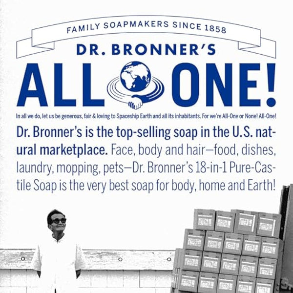 Dr Bronner's 18-in-1 Almond Pure-Castile Liquid Soap, Made with Organic Oils, Used for Face, Body, Hair, Laundry, Pets and Dishes, Certified Fair Trade & Vegan Friendly, 473ml Recycled Bottle