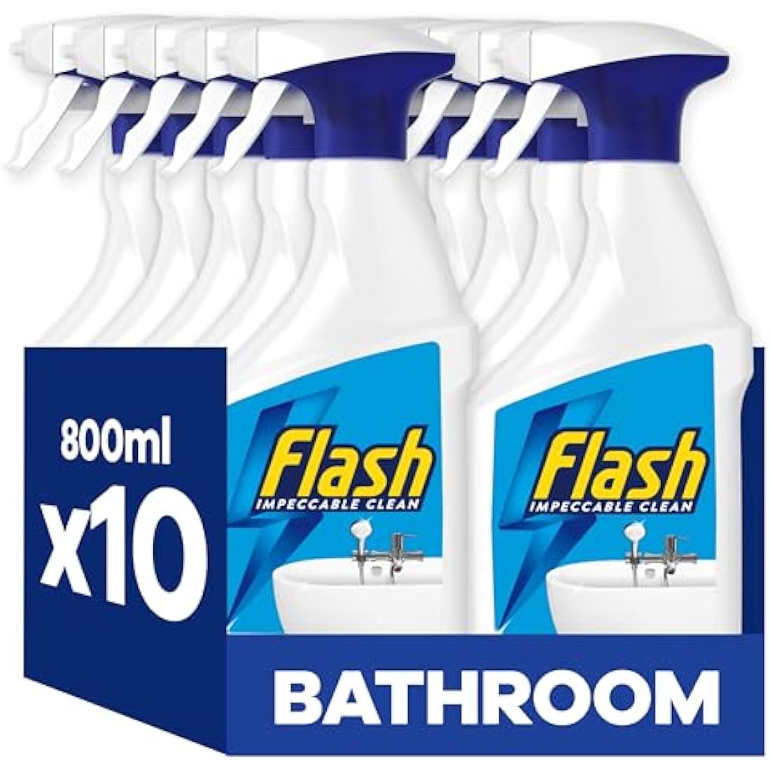 Flash Bathroom Cleaner Spray, 8 Litres (800 ml x 10), Bathroom Cleaning, Limescale Remover & Long Lasting Shine With Febreze Freshness, Bath Cleaner