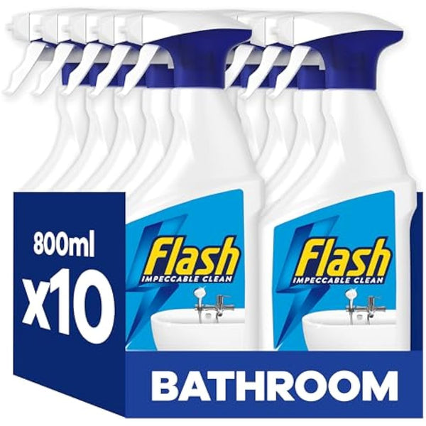 Flash Bathroom Cleaner Spray, 8 Litres (800 ml x 10), Bathroom Cleaning, Limescale Remover & Long Lasting Shine With Febreze Freshness, Bath Cleaner