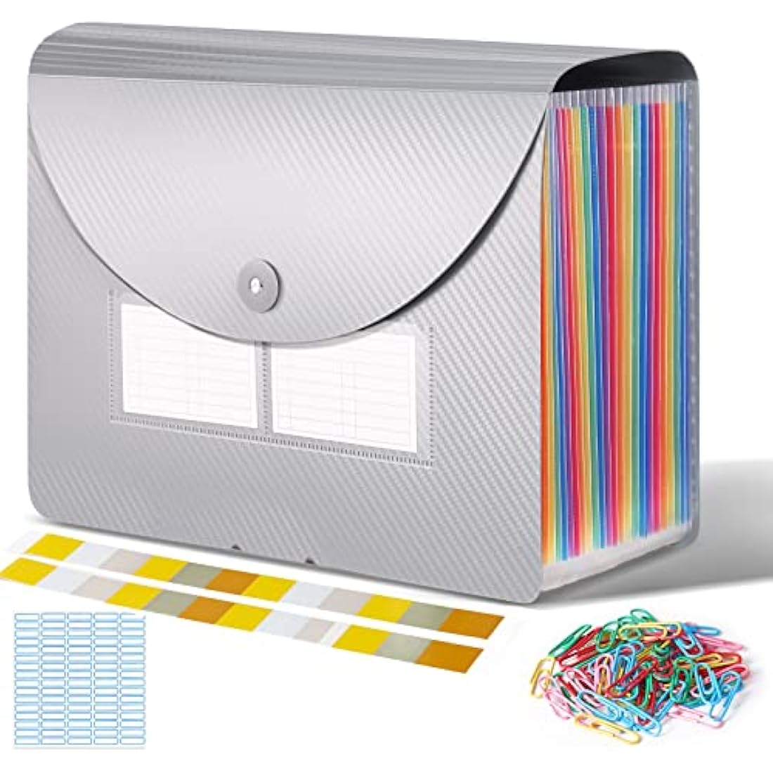 Expanding File Organisers, Document Organiser with 24 Pockets, Portable Accordion Folder File, A4 Filing Folders Plastic Wallets Storage Box with Lid, Labels and Clips