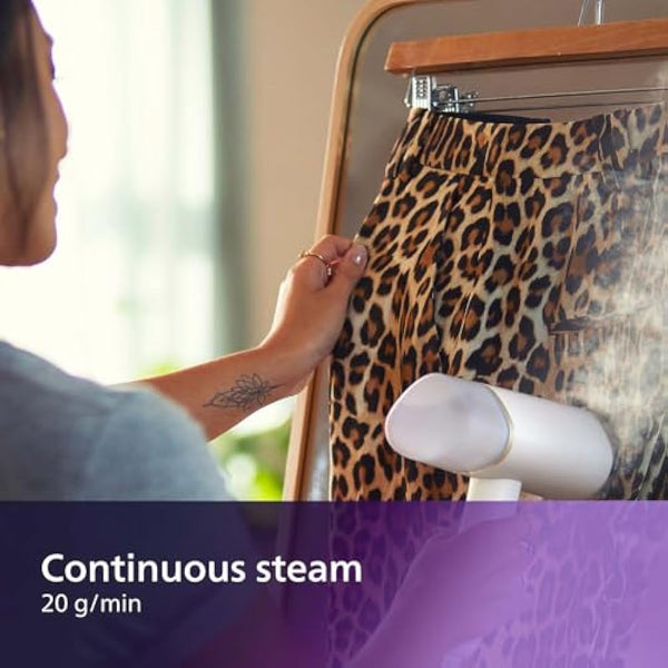 Philips 3000 Series Handheld Steamer, Compact and Foldable, 1000W Power, Up to 20g/min Steam, Ready in 30 Seconds, Safe for All Fabrics, No Ironing Board Needed (STH3020/16)