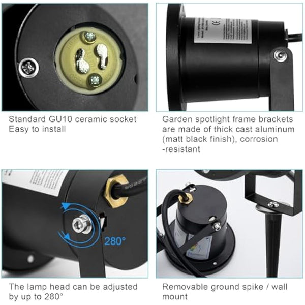 Wondlumi 4X Garden Spike Lights, Upgraded GU10 Spot Light Mains Powered 240V Landscape Spotlights IP65 Waterproof Outdoor Garden Uplights for Pathway Yard Patio, No Bulbs