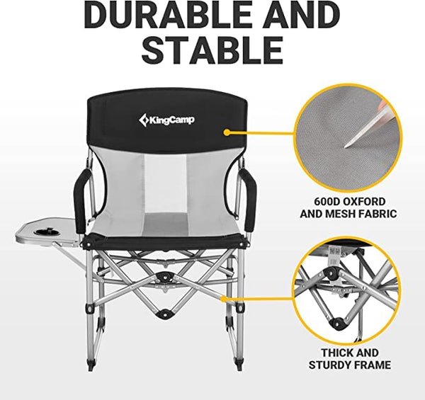 KingCamp Folding Camping Chairs for Adluts Heavy Duty Directors Chair with Cooler Bag and Side Table Support up to 150KG