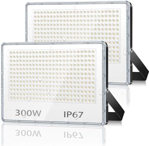 TASINUO 300W LED Floodlight Outdoor 2 Pack, 30000LM Outdoor Security Lights, IP67 Waterproof LED Spot Lights 7000K Daylight LED Flood Lights for Garden Yard Garages Warehouse Patio Billboard