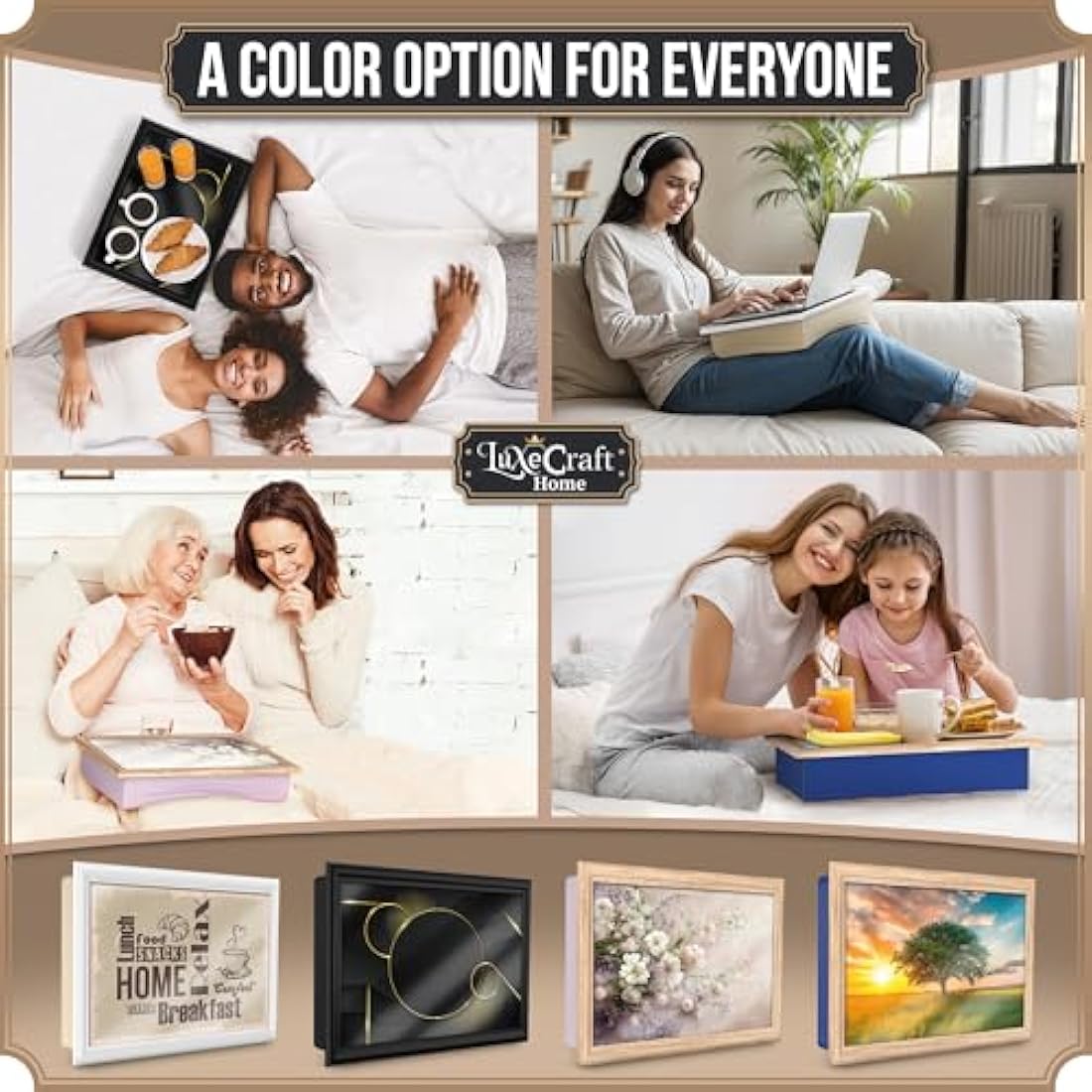 Empire Lap Tray with Bean Bag Cushion – Wooden Soft Padded Lap Tray with Cushion for Eating, Drinking & Laptop – Ideal for Breakfast, Dinner, Snacks & Work – Comfortable, Portable with Sturdy Design