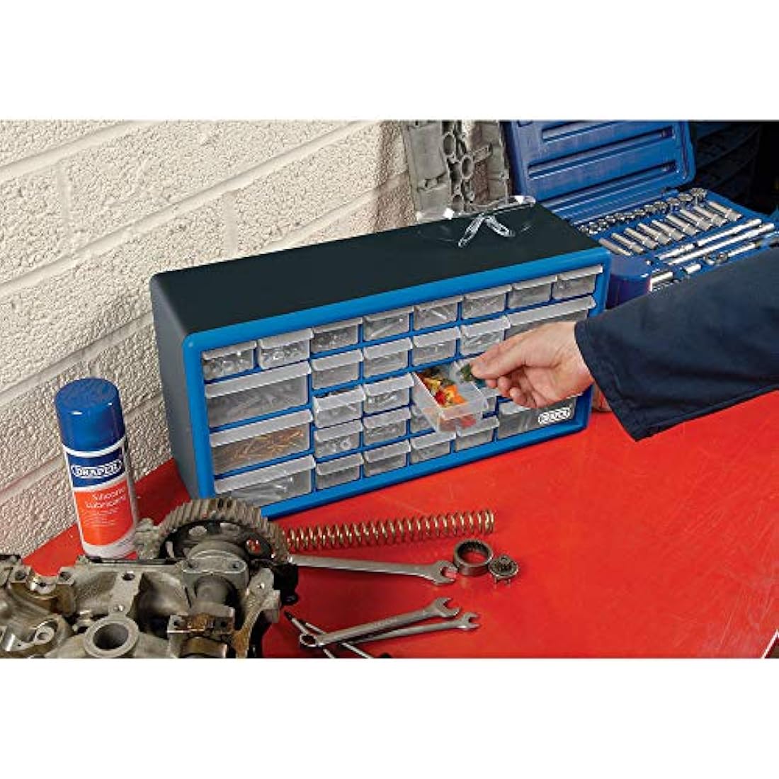 Draper 30 Drawer Garage Plastic Storage Unit | Tool and Parts Storage | Garage Workshop Storage Organiser | Wall Mountable | 12015