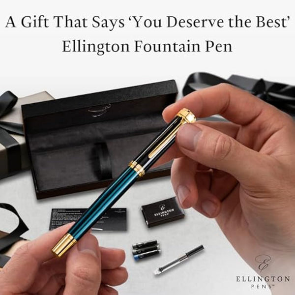 Ellington Pens Luxury Fountain Pen Set- Fountain Pens for Writing - Smooth Nib - Includes Refillable Ink Converter, 3 Ink Cartridges [2 Black & 1 Blue], Gift Box - Elegant Calligraphy