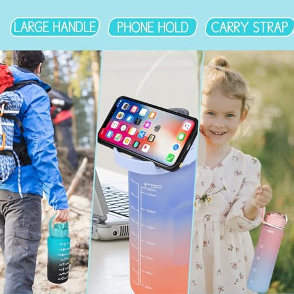 CodiCile 2 Pack Water Bottle Set - 2 Liters & 750ml With Straw, BPA Free, Motivational Canteen With Time Marking, Leakproof Large Sport Drink Bottle for Women Men