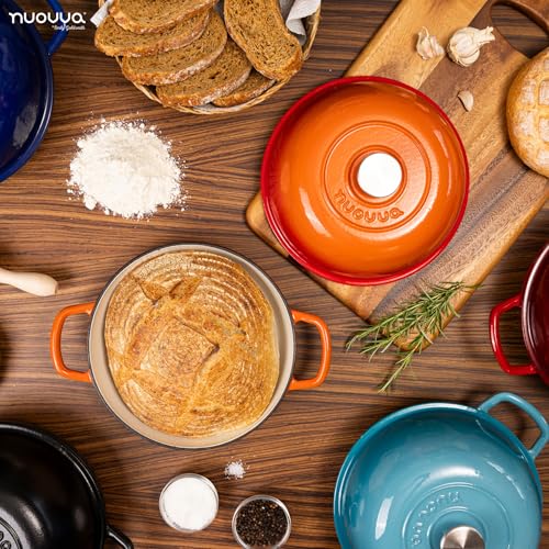 Enamelled Cast Iron Dutch Oven Pot  Dutch Oven For Sourdough Bread Baking  Cast Iron Bread Pot  Orange, 6 Quarts, 22cm  by Nuovva