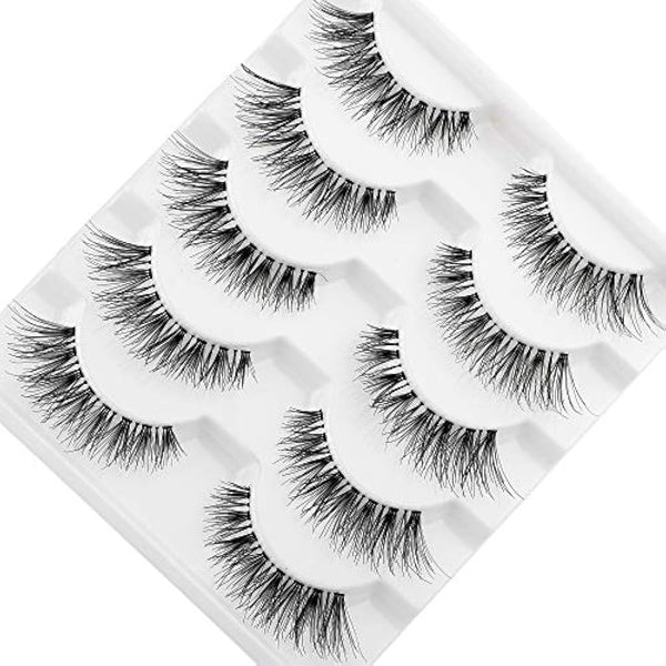 JIMIRE Fake Eyelashes Natural Lashes Demi-Wispies Cat Eye Lashes 3D False Eyelashes Multipack 5 Pairs Pack