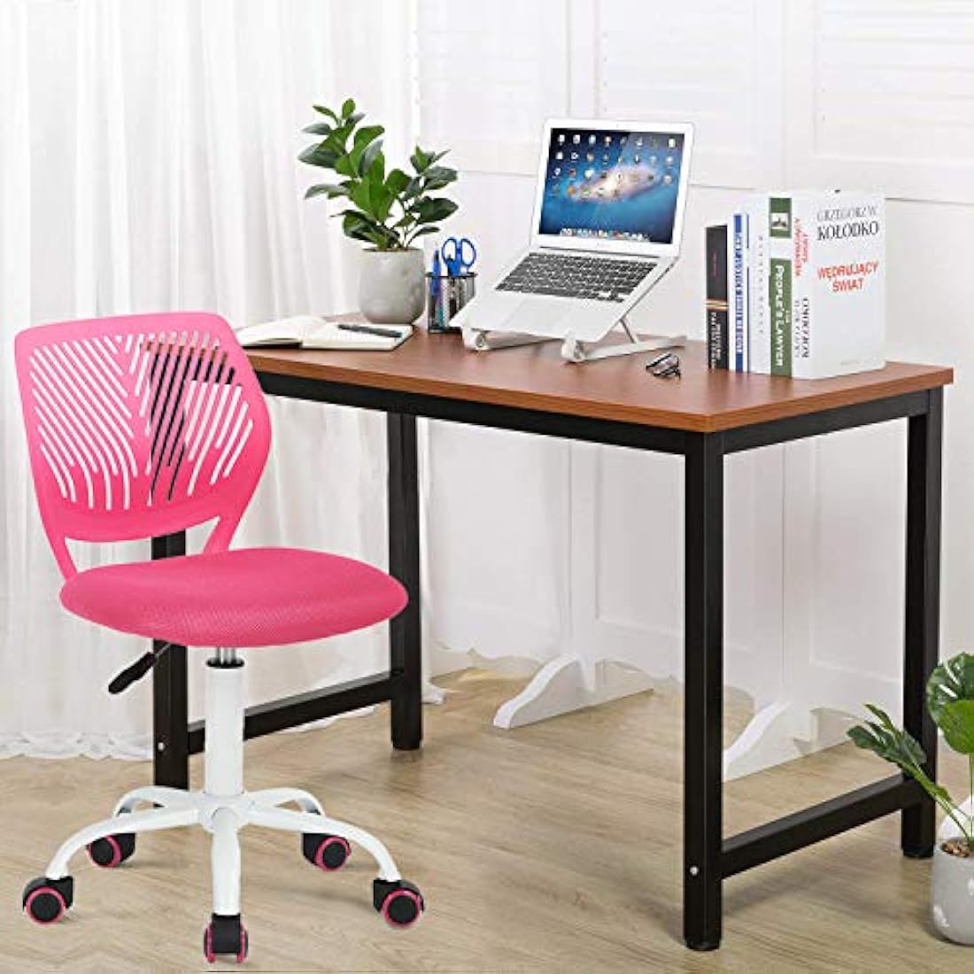 Homy Casa Desk Chair Adjustable Swivel Office Chair Fabric Seat Ergonomic Task Chair without Armrest, Pink