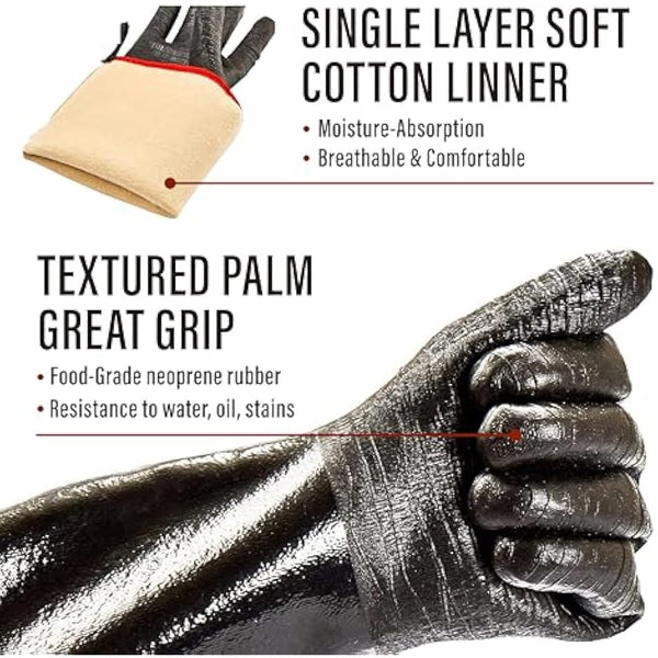 RAPICCA BBQ Gloves,17IN 932℉ Heat Resistant For Grill,Smoker,Cooking,Pit,Barbecue,Textured Palm Handle Greasy Food on Your Fryer,Grill,Oven Without Slip,Waterproof,Oil Resistant,Very Easy to Clean(XL)