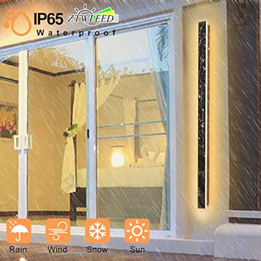 ZTWLEED Long Outdoor Wall Light,Dimmable Wall Light with Remote Control,LED Long Wall Lamp Villa 25W IP65 Waterproof Wall Lights Black,120CM Outdoor Wall Lamp for Patio Villa