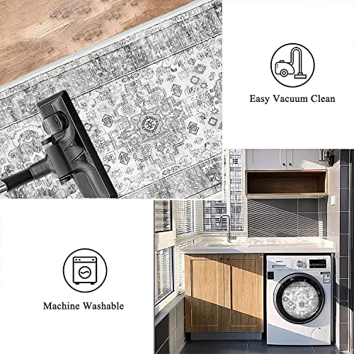 Enyhom Carpet Runners, 60 x 240 cm Grey Extra Long Runner Rugs for Hallway Non Slip Laundry Room Area Rug Runner Machine Washable Kitchen Floor Mat