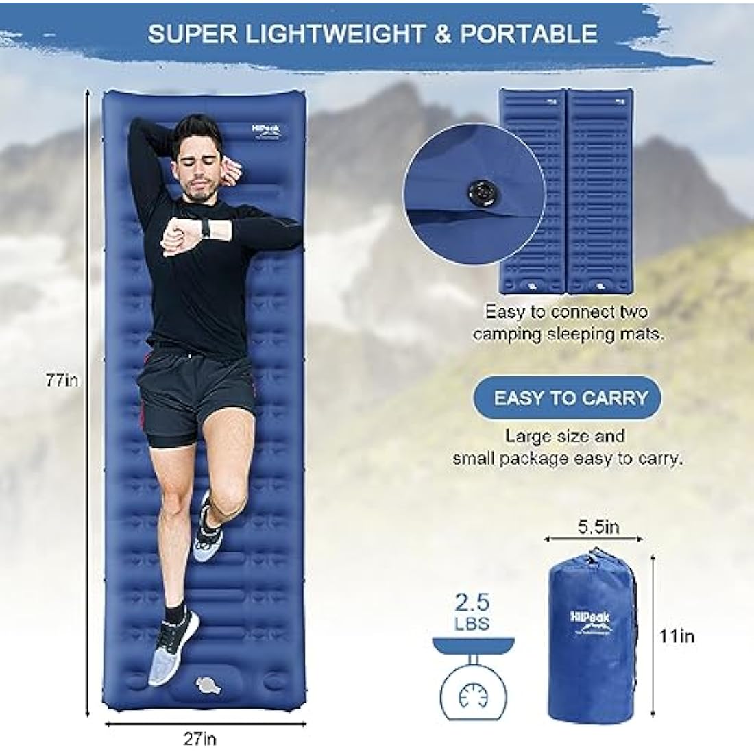 HiiPeak Sleeping Pad - Ultralight Inflatable Sleeping Mat with Built-in Foot Pump, Durable Compact Waterproof Camping Air Mattress for Camping, Backpacking, Hiking, Tent Trap Traveling