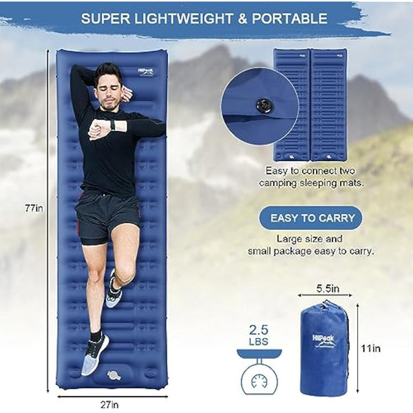 HiiPeak Sleeping Pad - Ultralight Inflatable Sleeping Mat with Built-in Foot Pump, Durable Compact Waterproof Camping Air Mattress for Camping, Backpacking, Hiking, Tent Trap Traveling