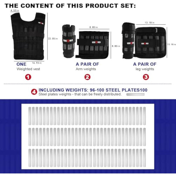 Adjustable Weighted Vest 44LB Workout Weight Vest Training Fitness Weighted Jacket for Man Woman (Included 96 Steel Plates Weights)