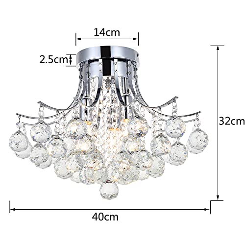 Dst Crystal Chandelier Ceiling Light, Modern Mini Flush Mount LED Chandelier Lights Chrome Pendant Lighting Fixture for Living Room, Dining Room,