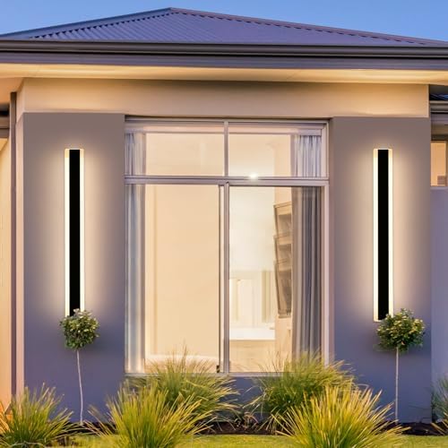 Mikeru 120CM Outdoor Wall Mounted Lights, LED Garden Wall Lighting 2Pack Black Outside Wall Light Warm White 3000K Hard Wired Ip65 Waterproof Driver Indoor Stair Lamp42W for Cabinet, Balcony