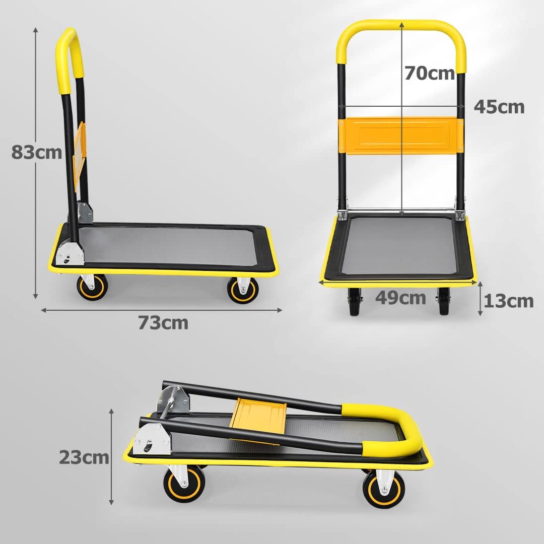COSTWAY 150kg/300kg Folding Platform Trolley, Heavy Duty Hand Sack Truck with Handle & Bumper Strips, Rolling Flatbed Cart Dolly for Easy Transportation and Heavy Lifting (73x49x83cm, 150kg Capacity)
