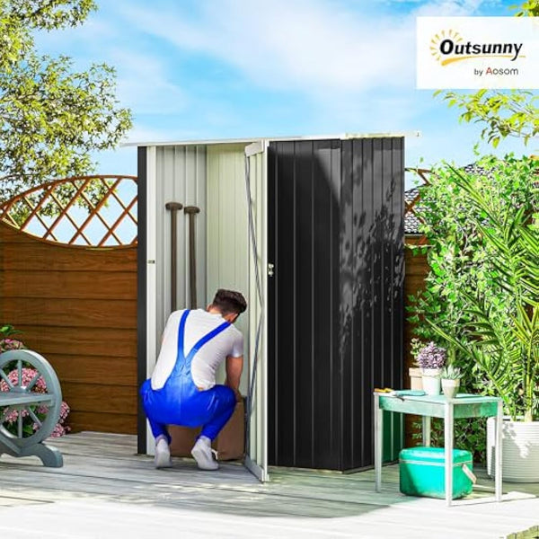 Outsunny 5ft x 3ft Metal Garden Storage Shed, Outdoor Tool Shed with Sloped Roof, Lockable Door for Tools, Equipment, Grey