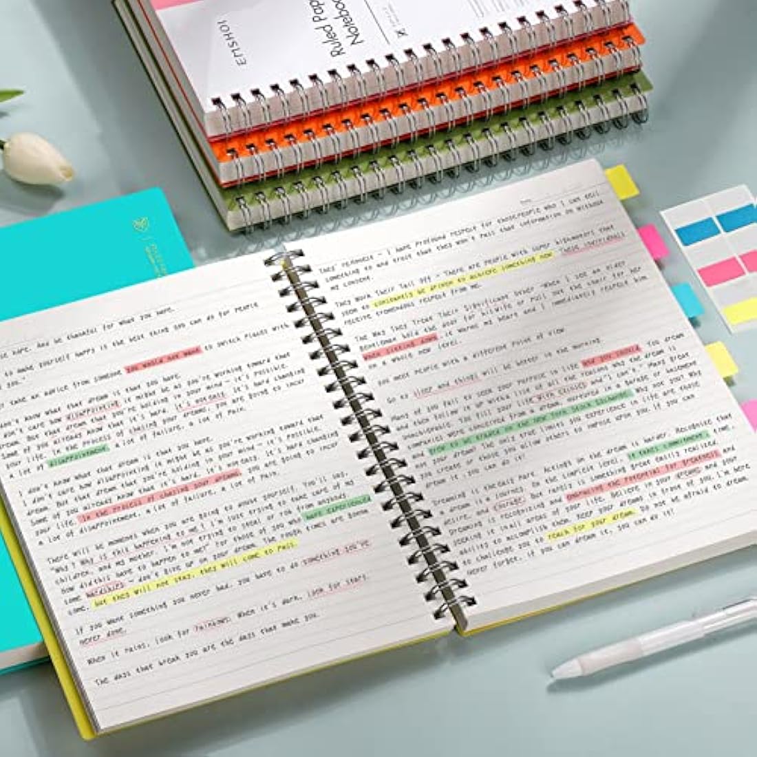 EMSHOI A4 Notebook College Ruled - 300 Pages/150 Sheets, Wirebound Notepad with 100gsm Lined Paper, Waterproof Softcover, Journal for Women Men Work Office School Writing, 21.5x27.9cm, Orange