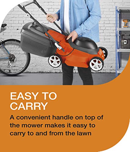 Flymo EasiStore 380R Electric Rotary Lawn Mower - 38 cm Cutting Width, 45 Litre Grass Box, Close Edge Cutting, Rear Roller, Central Height Adjust, Space Saving Storage Features