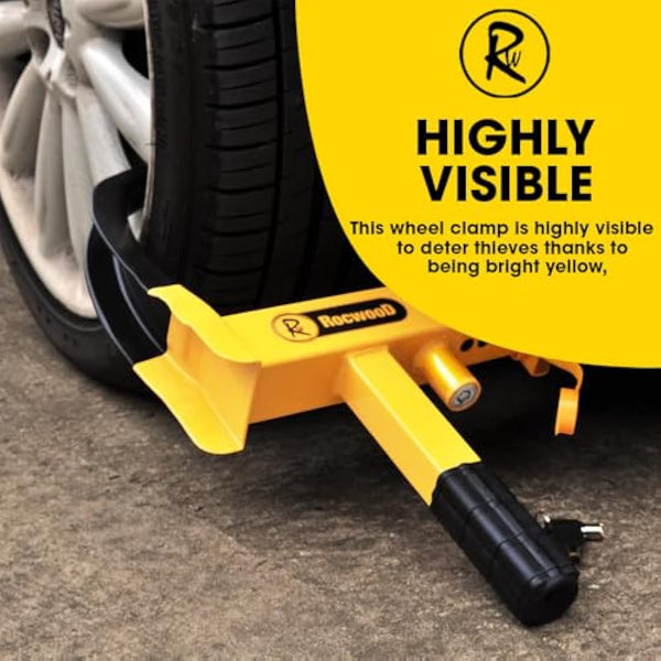 RocwooD Caravan Wheel Clamp Lock Heavy Duty Anti Theft Protection Trailer Security 2 Keys Car Motorhome Adjustable Tyre Claw Boot Weather Resistant Safety