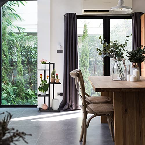 Relaxdays Metal Flower Stand, 4-Tier Indoor Pot Shelf Ladder, Wooden Look, HxWxD: 93 x 42.5 x 22.5 cm, Plant Rack, White, Steel