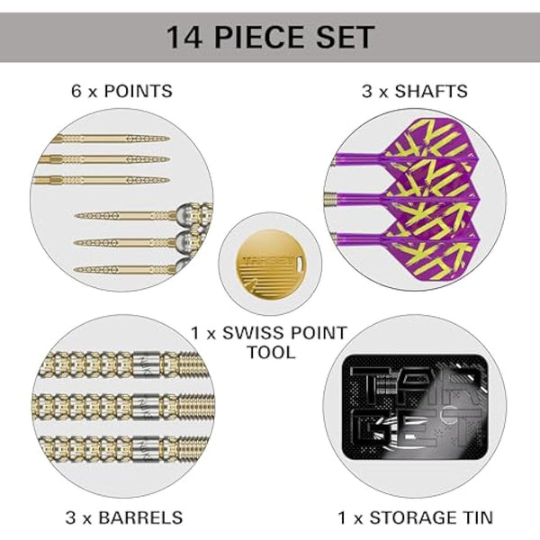 TARGET Darts Luke Littler Gen 1 Prodigy Steel Tip Swiss Point Darts, 90% Tungsten Darts, 22G/23G/24G | Generation 1 Gold Steel Tip Darts, G1 Player Edition Swiss Points Dart Sets, Flights and Shafts