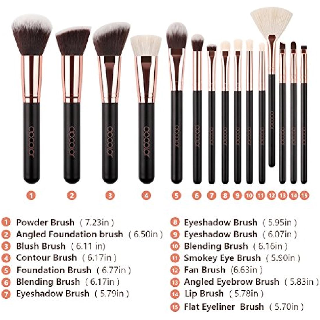 docolor Makeup Brushes 15Pcs Professional Makeup Brush Set with Travel Bag Powder Foundation Concealers Eyeshadow Eyeliner Blending Lip Brush Tools Rose Gold Gift Choice