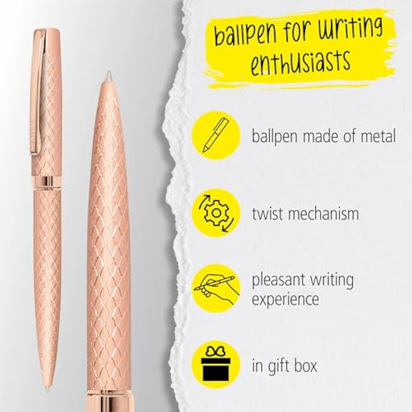 Online Set Eleganza Fountain Pen & Ballpen Diamond I Rosegold I Nib Size M I Metal Clip I Retractable Biro I Fountain-Pen for Standard Ink Cartridges Or Converter I In Gift Box