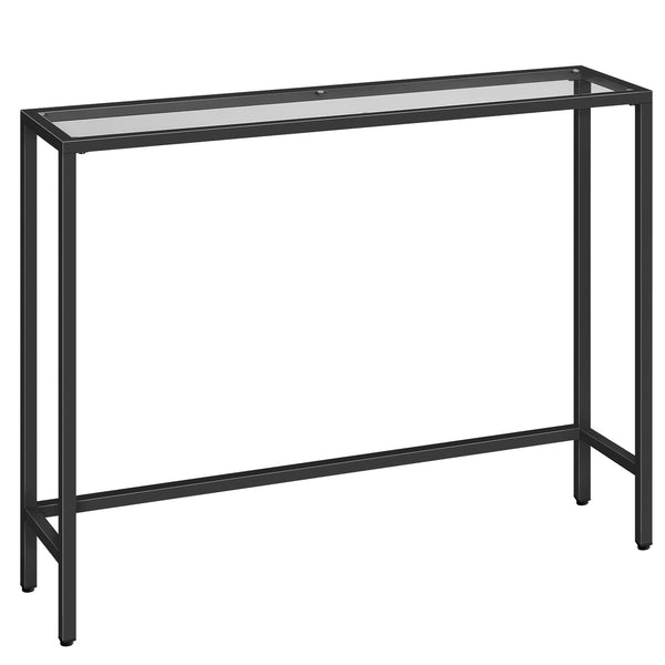 HOOBRO Black Console Table, Tempered Glass Sofa Table, Slim Hallway Table, Glass Console Table, 100 x 22 x 80 cm, Modern Display Table for Living