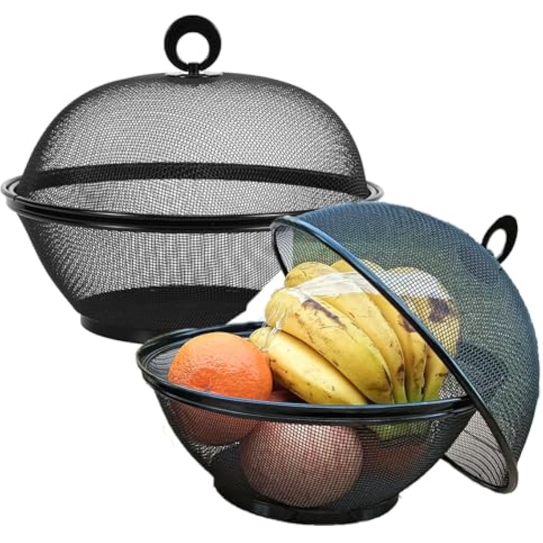 Fruit Basket With Lid - Snacks Fruit Bowl - Metal mesh baskets Wire Basket food covers for outside mesh Fruit Bowl For Fruits Vegetables Snacks - ( 2 Fruit Baskets + 2 Lids; 4 Pieces Total Total )