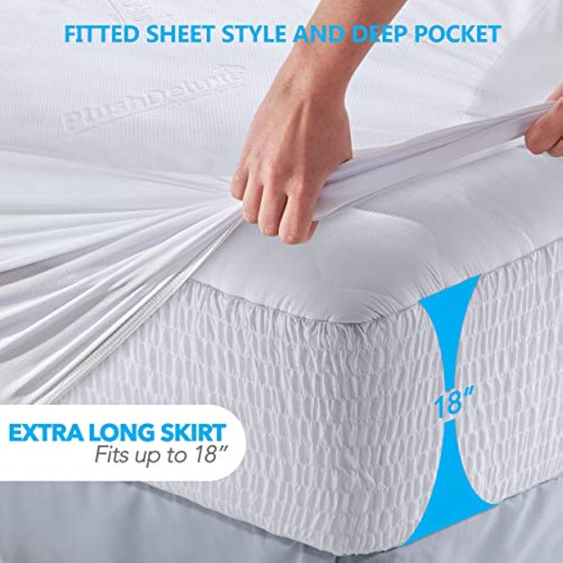 PlushDeluxe Premium Bamboo Mattress Protector – Waterproof, Hypoallergenic & Ultra Soft Breathable Bed Mattress Cover & Protection -Free PVC, Phthalate (UK King Size) White