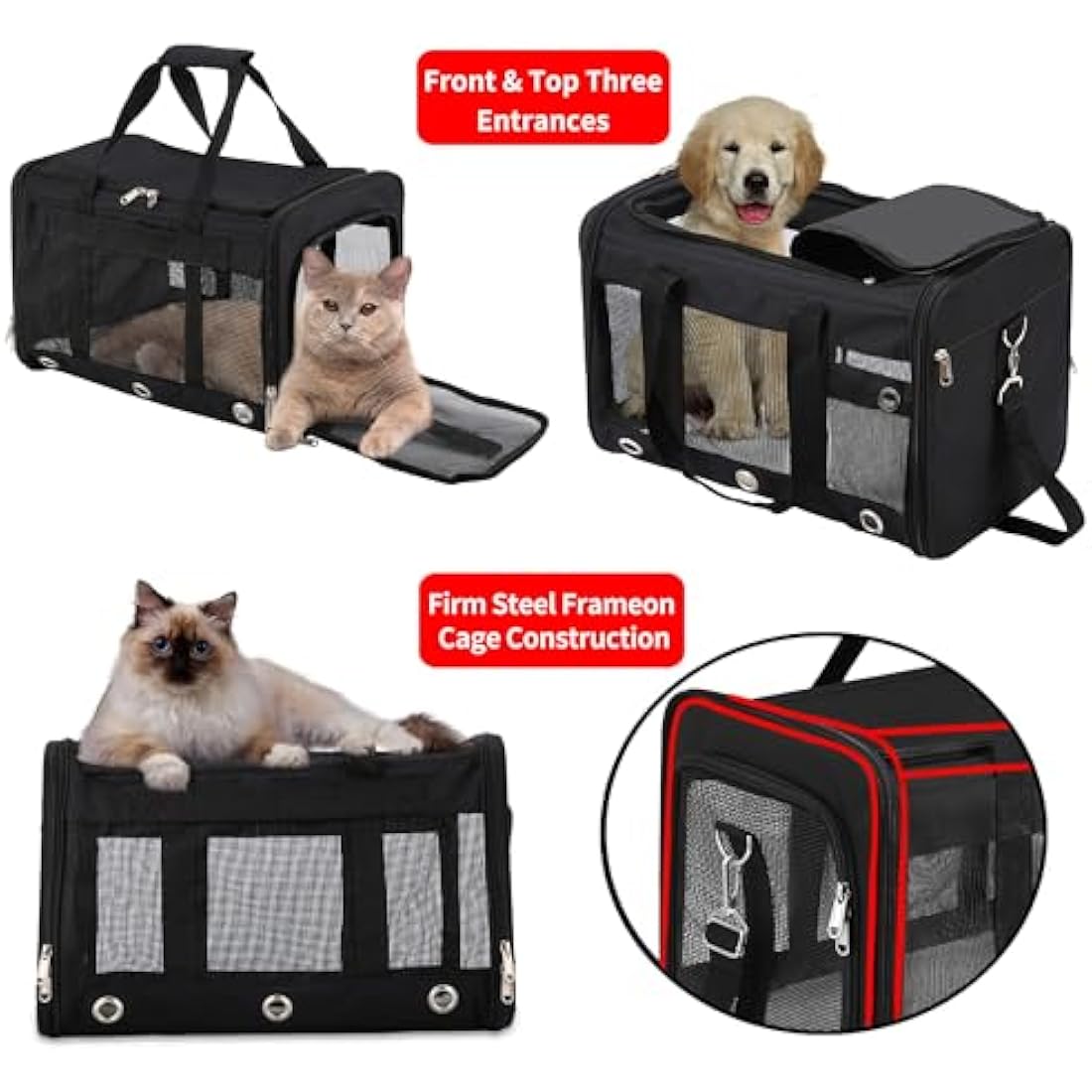 Dycietx Soft Sided Foldable Cat/Dog/Pet/Puppy Carrier Bag, Portable Pets Travel Carriers For Cats/Dogs With Shoulder Strap & Removable Mat, Durable Cat Basket of 17 lbs Airline Approved(Black, M)